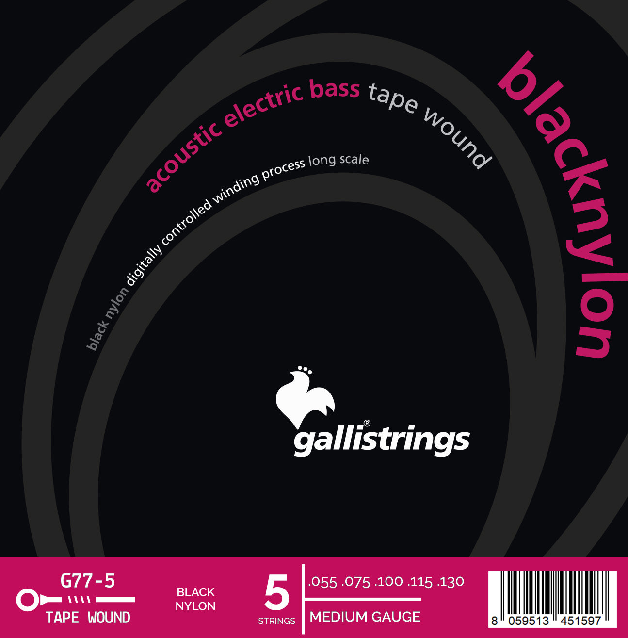 Black Nylon Tape Wound - 5 Strings - Long Scale