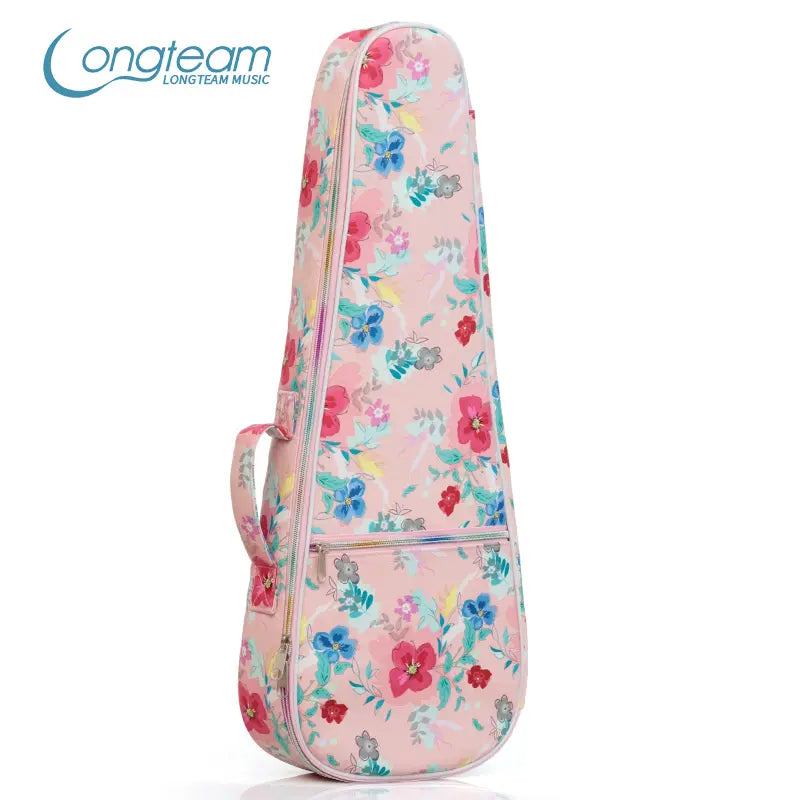 Ukulelebag - rosa bakgrunn med fargerike blomster