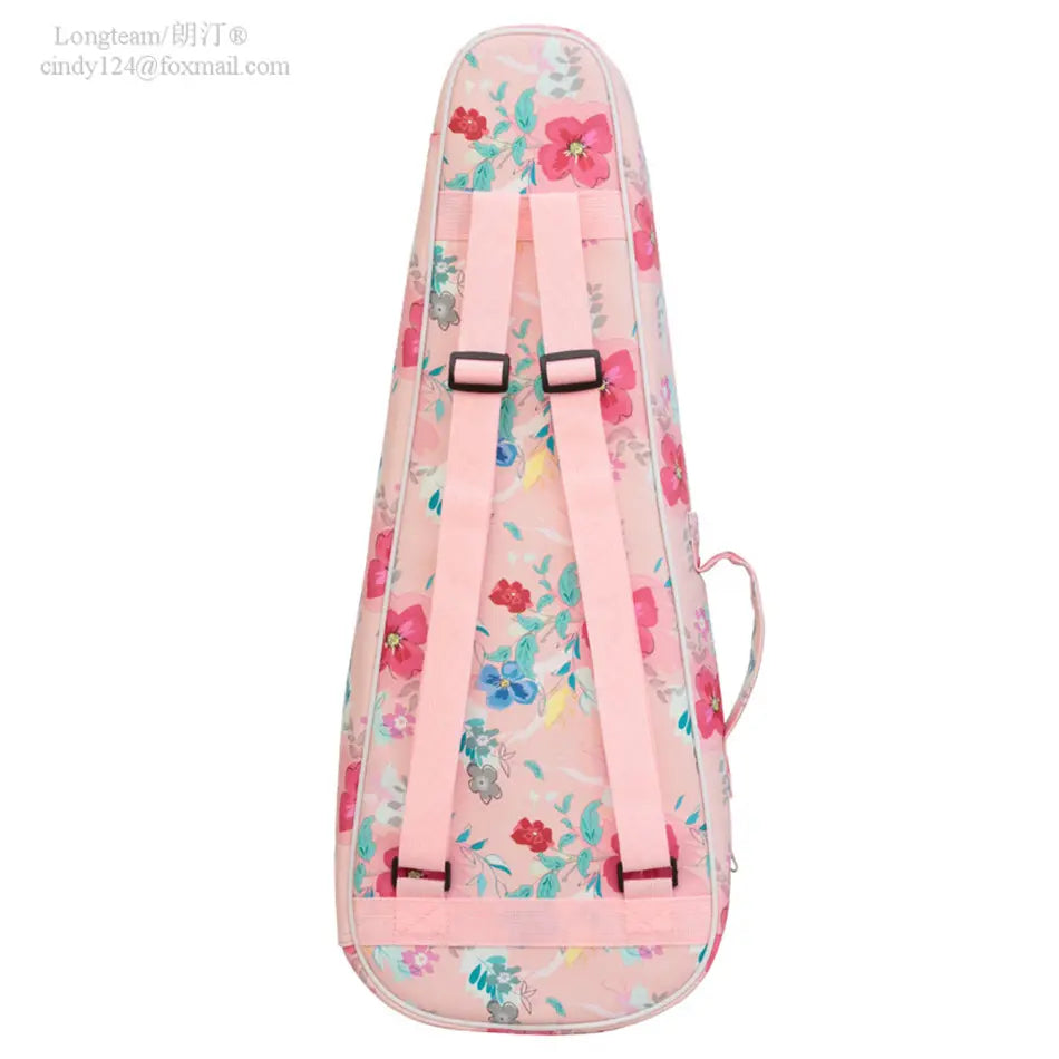Ukulelebag - rosa bakgrunn med fargerike blomster